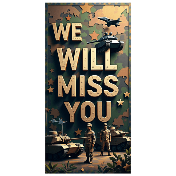 LUUFILx Military Themed Background Banner with Planes Tanks and Soldiers We Will Miss You Text Party Decorations Farewell Party Photography Props Veterans Event Military Celebration