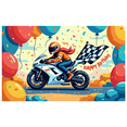 thumbnail image 1 of LUUFILx Motorcycle Theme Happy Birthday Party Banner Celebration Checkered Flag Design Backdrop Photo Booth Background Wall Decor Kids Adults Racing Events, 1 of 1