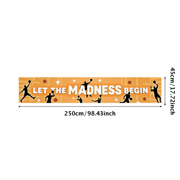 LUUFILx Orange Background Basketball Themed Banner with Player Silhouettes Stars and Let the Madness Begin Text