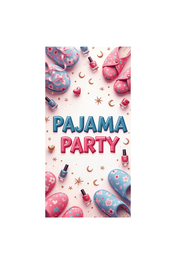 Pajama Party Banner Backdrop Decoration with Cute Slippers and Nail Polish Background Perfect for Sleepovers Birthday Party Supplies and Photography Props