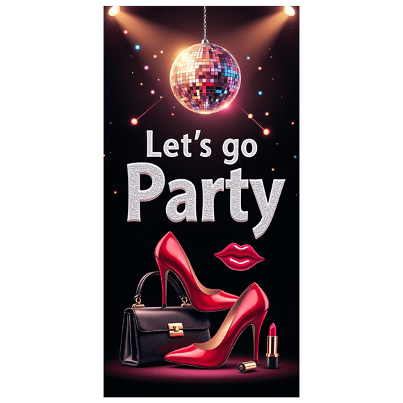 LUUFILx Party Decoration Banner Let's Go Party Red Heels Disco Ball Lipstick Background Backdrop Photo Props Nightclub Event Supplies Celebration Accessory