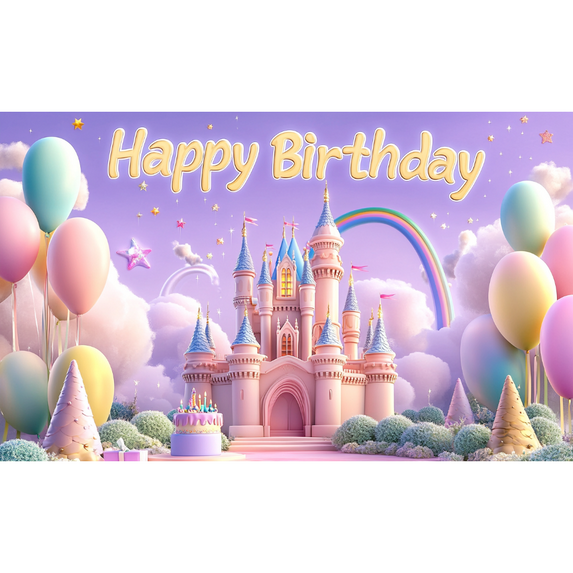 LUUFILx Pink Rainbow Castle Birthday Banner Happy Birthday Party Backdrop Decoration Kids Boy Girl Baby Shower Photography Background Banner Poster
