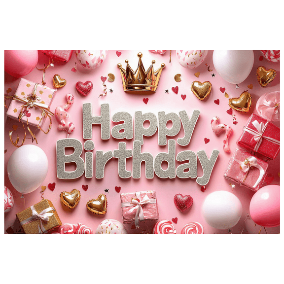 LUUFILx Pink Themed Happy Birthday Banner with Crown Rose Balloon Heart Decors Party Supplies Photography Props