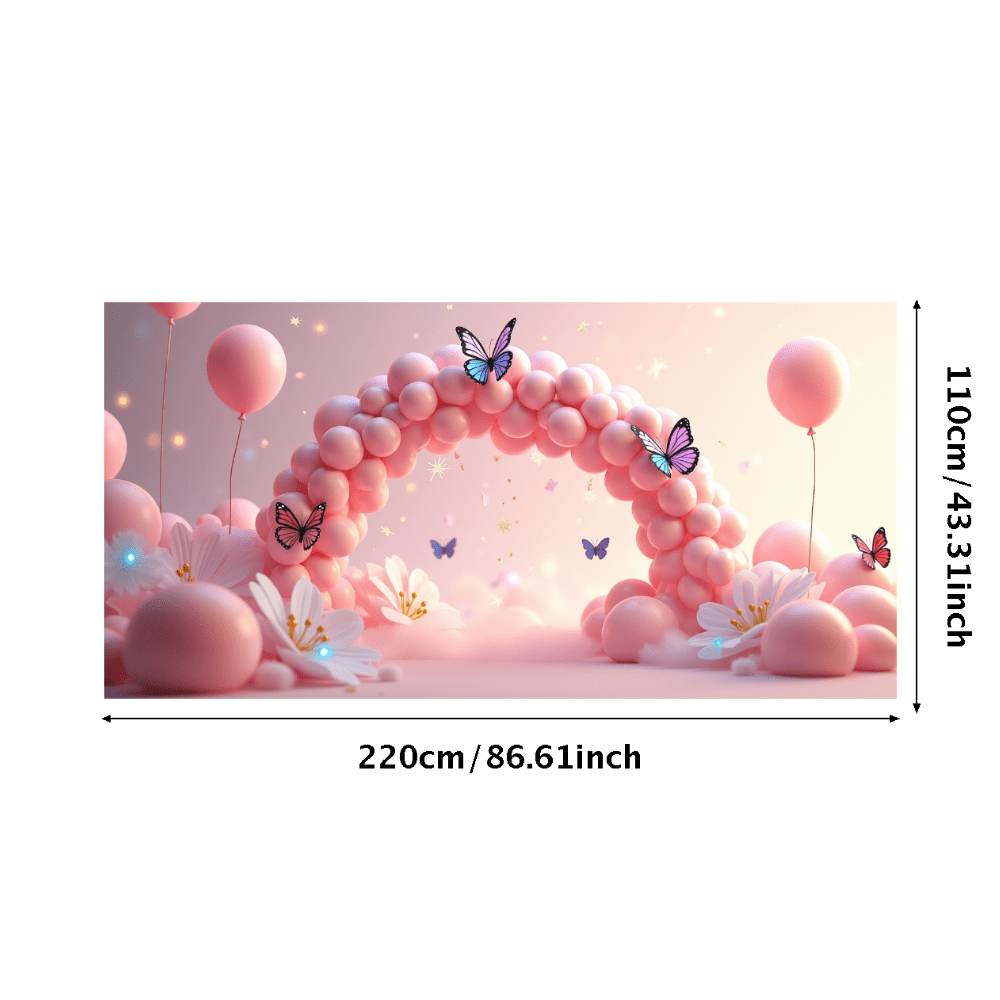 LUUFILx Pink White Balloon Arch Banner with Butterfly Mushroom Elements ...