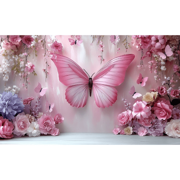 LUUFILx Polyester Photography Background Pink Princess Girl Birthday Party Flower Butterflies European Wall Photo Backdrop Studio Props