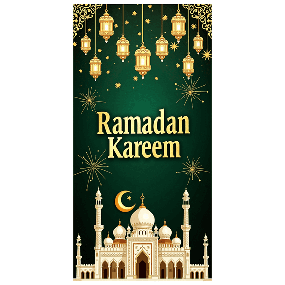 LUUFILx Ramadan Kareem Banner Backdrop Lantern Background Islamic Event Mosque Decorations Festival Celebration Party Supplies Wall Decor