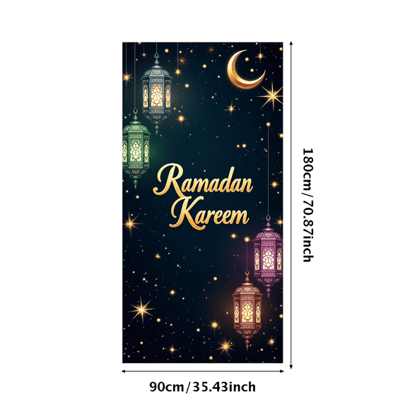 LUUFILx Ramadan Kareem Banner Lantern Lights Decorative Festival Backdrop Party Supplies Event Celebration Graphic Islamic Decor Background