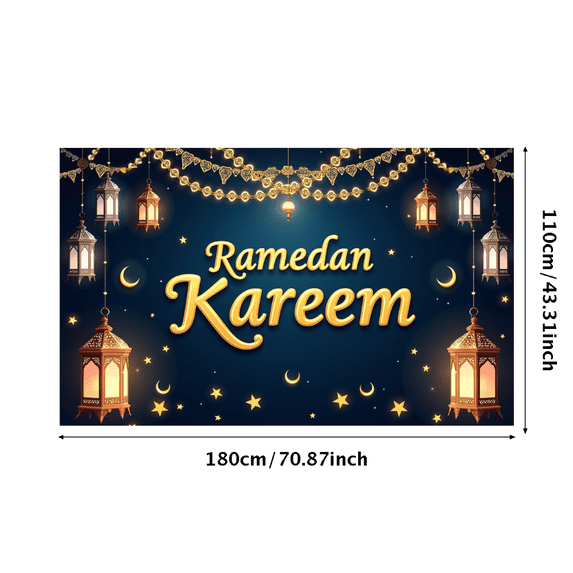 LUUFILx Ramadan Kareem Banner Lantern Lights Decorative Festival Backdrop Party Supplies Event Celebration Graphic Islamic Decor Background
