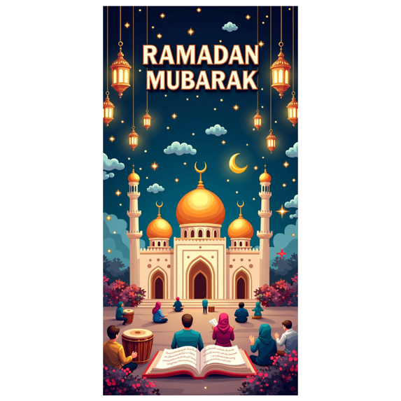 LUUFILx Ramadan Mubarak Backdrop Decorations Lanterns Crescent Stars Mosque Celebration Party Supplies Banner Ramadan Kareem Festive Display Photography Props
