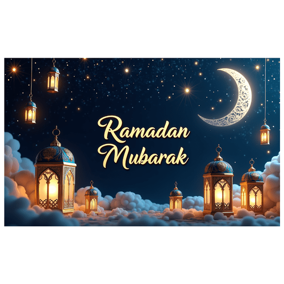 LUUFILx Ramadan Mubarak Banner Elegant Lantern Floral Decorations Backdrop Eid Celebration Islamic Party Supplies Festive Occasion Starry Night Festival Décor