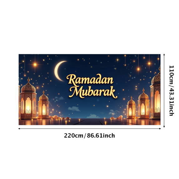 LUUFILx Ramadan Mubarak Banner Festive Decoration Islamic Background Ramadan Celebration Backdrop Eid Mubarak Party Supplies Lantern Design Indoor Outdoor Event Decor