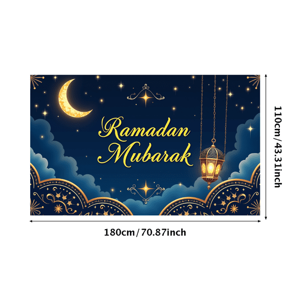 LUUFILx Ramadan Mubarak Lantern Banner Eid Decoration Hanging Crescent Moon Stars Clouds Islamic Festival Indoor Outdoor Celebrations Party Backdrop