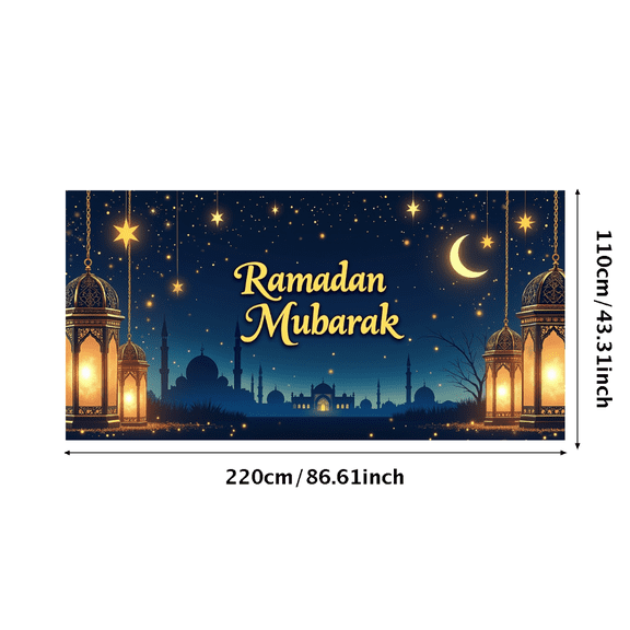 LUUFILx Ramadan Mubarak Wall Banner Crescent Moon Starry Night Backdrop Decorative Lantern Party Supplies Photography Props Festival Celebration Decorations