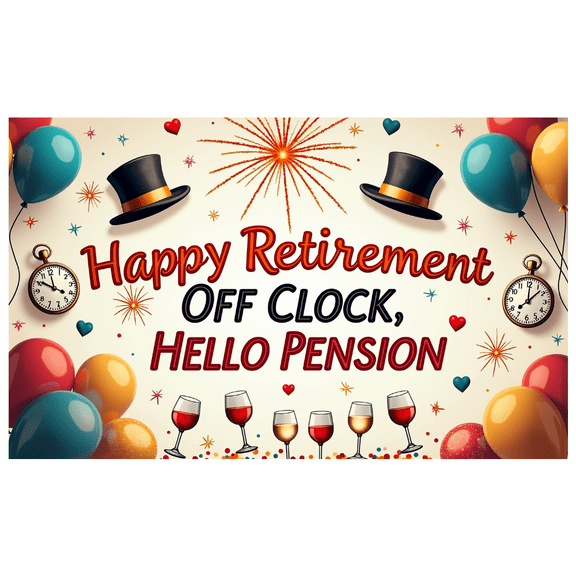 LUUFILx Retirement Celebration Banner Happy Off Clock Party Backdrop Hello Pension Background Decor Balloons and Wine Glasses for Retirement Party Supplies