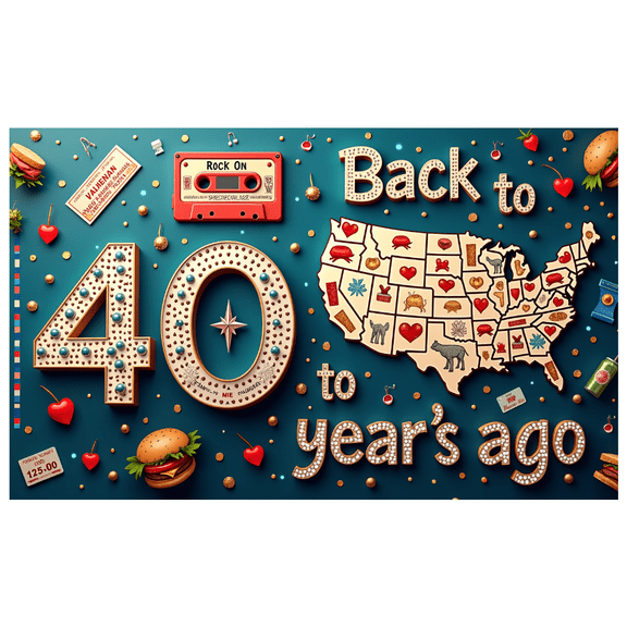 LUUFILx Retro 40th Anniversary Banner Backdrop USA Map Decorations Party Supplies Vintage Style Background Photography Props Birthday Party Decors