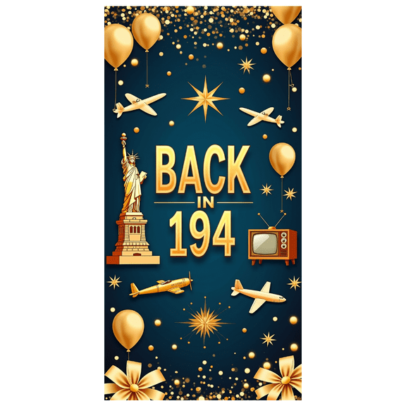 LUUFILx Retro Backdrop Banner Vintage Party Decoration Background with Statue of Liberty Classic TV Golden Balloons Airplanes Stars for Birthday Celebration Event