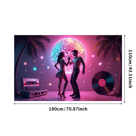 LUUFILx Retro Disco Dance Party Backdrop Vinyl Record Palm Trees Neon Lights Music Theme Background Banner Photography Props Event Decoration Vintage Scene