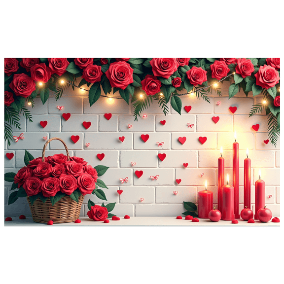 LUUFILx Romantic Floral Backdrop with Roses Hearts for Valentine's Day Party Background Decoration Photography Prop Wedding Anniversary Decor Love Event