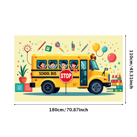 LUUFILx School Bus Banner Backdrop for Kids Party Decorations Classroom Background Photography Props Birthday Decors Event Supplies Playroom