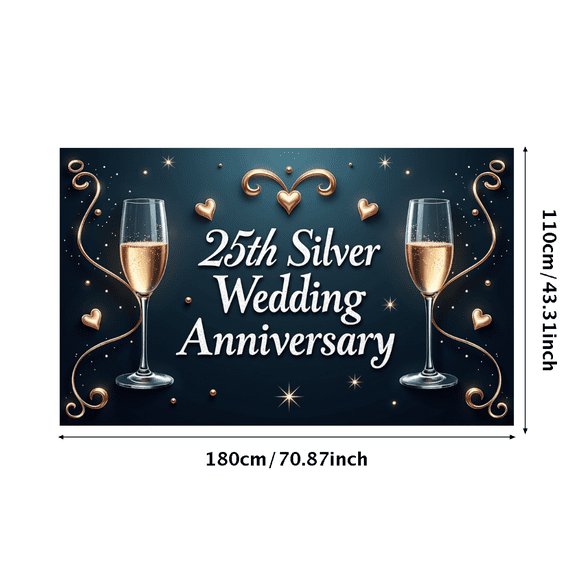 LUUFILx Silver Wedding Anniversary Banner 25th Anniversary Backdrop with Heart Decorations for Party Supplies and Photography Props Background Decors