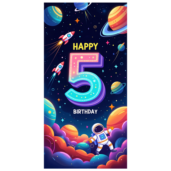 LUUFILx Space Theme Happy 5th Birthday Party Backdrop Kids Galaxy Decoration Outer Space Rocket Banner Background