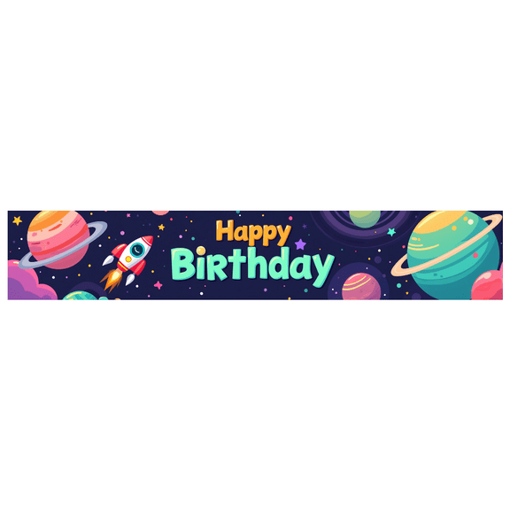 LUUFILx Space Theme Happy Birthday Banner Party Backdrop Decorations Rocket Planets Stars Colorful Background for Kid's Party Event Celebration Photo Booth Wall