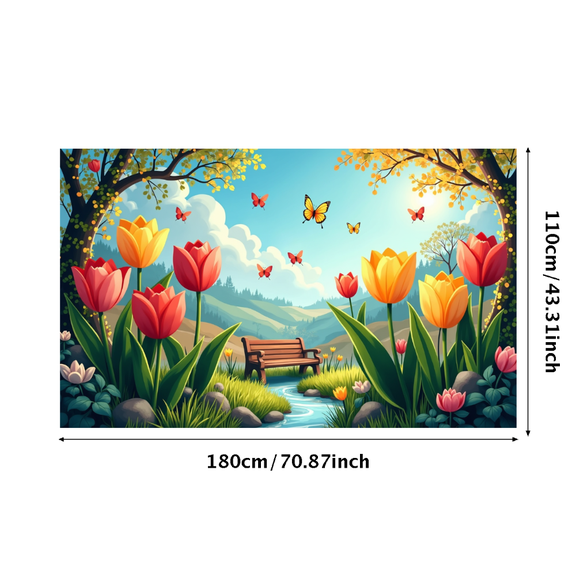 LUUFILx Spring Tulip Garden Backdrop Banner Home Party Event Decor Photography Background Scenic Celebration Scene Country House Outdoor Photoshoot