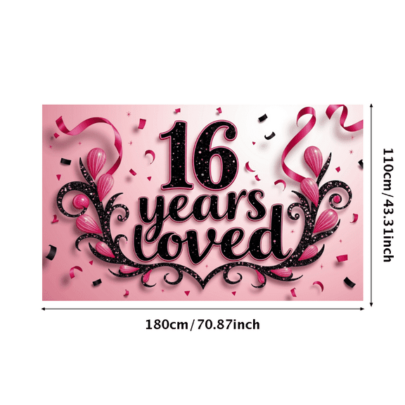 LUUFILx Sweet 16 Birthday Backdrop Decorations Banner Photography Props Party Supplies Loved Celebration Background Decors 16th Celebration Balloon Bouquet