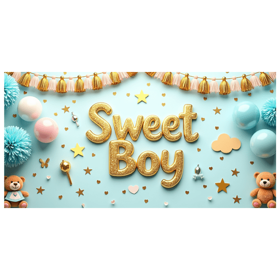 LUUFILx Sweet Baby Boy Backdrop Banner with Cute Teddy Bears Hearts Stars for Baby Shower Nursery Photography Props Decorations Party Supplies Background