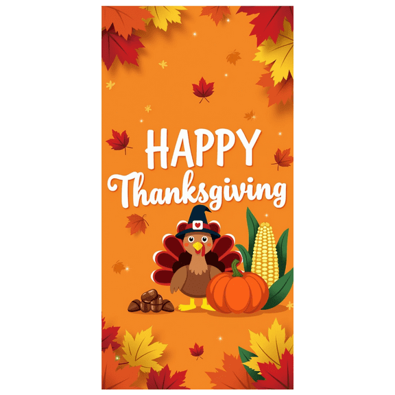 LUUFILx Thanksgiving Banner Festive Turkey Pumpkin Fall Leaves Decor for Harvest Celebration Backdrop Autumn Party Decoration Seasonal Photo Props Background