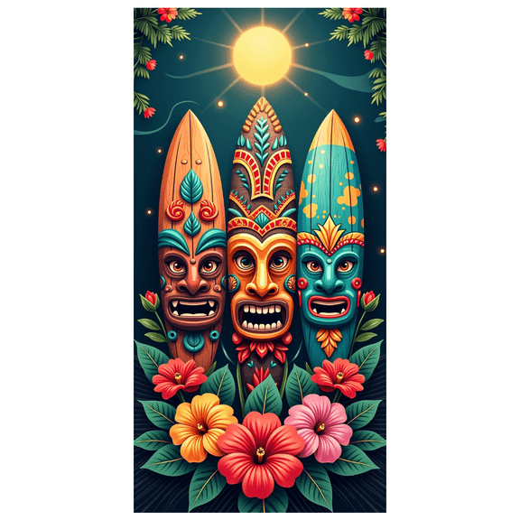 LUUFILx Tiki Mask Backdrop Decorative Banner Tribal Party Background Beach Event Tropical Luau Wall Hanging Decoration for Hawaiian Party Home Decor Festival