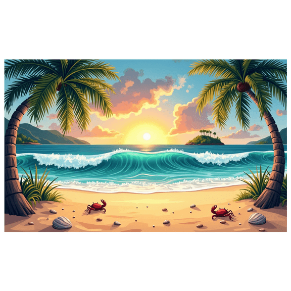 LUUFILx Tropical Sunset Beach Backdrop Hammock Scenery with Palm Trees for Party Decorations Photography Props Video Background Banner Ocean View