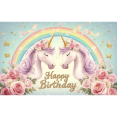 thumbnail image 1 of LUUFILx Unicorn Pink Flower Background Cloth Happy Birthday Party Baby Shower Anniversary Decoration Arrangement Photography Props, 1 of 1