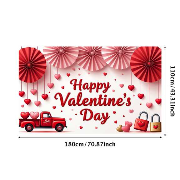 LUUFILx Valentine's Day Backdrop Banner with Red Roses and Hearts Party Decorations Photography Props Romantic Event Decors Holiday Celebrations Background
