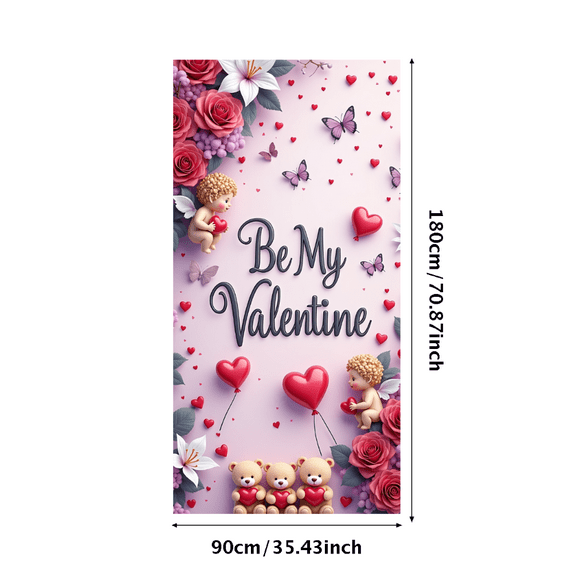 LUUFILx Valentine's Day Backdrop Romantic Be My Valentine Banner with Heart Balloons and Flowers for Party Photography Props Wedding Decors