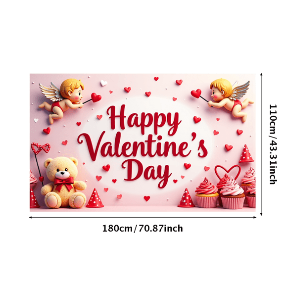 LUUFILx Valentine's Day Love Backdrop Cupid Heart Banner Wedding Party Decoration Celebration Photography Prop Romantic Background