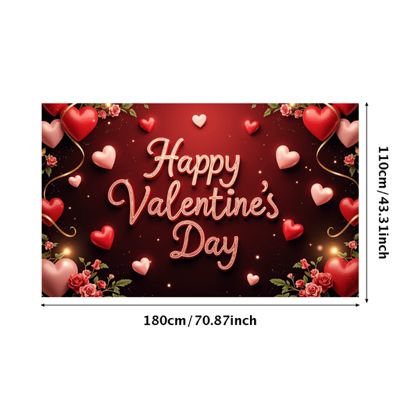 LUUFILx Valentine's Day Love Banner Backdrop with Hearts and Roses Decorations Perfect for Romantic Events Party Supplies Photography Background