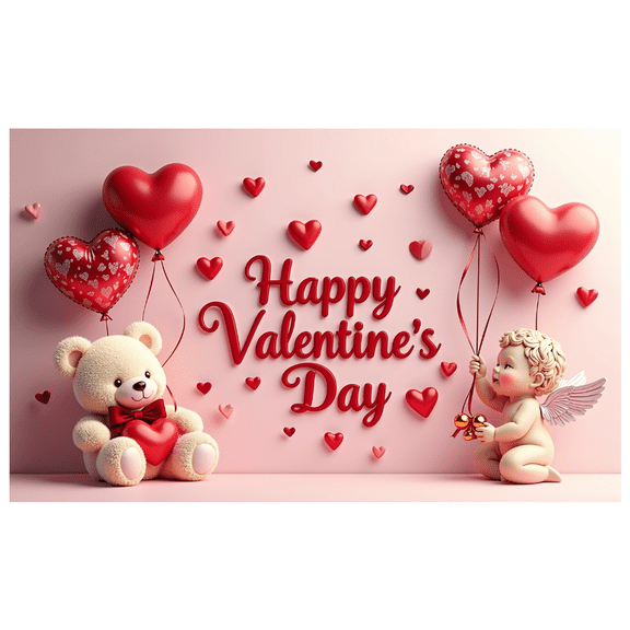 LUUFILx Valentine's Day Teddy Bear Cupid Heart Balloons Romantic Love Celebration Decoration Party Supplies Backdrop Banner Background Photography Props