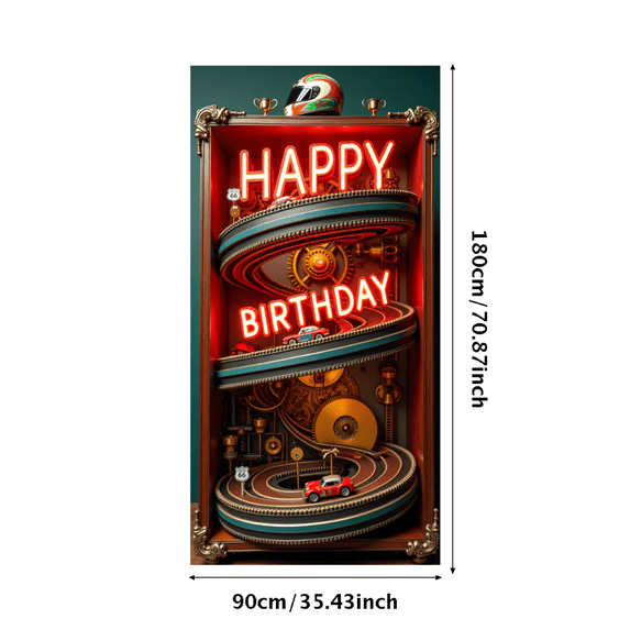 LUUFILx Vibrant Colorful Happy Birthday Banner with Balloons Cars and Crowd Background Party Decoration