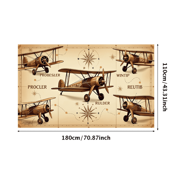 LUUFILx Vintage Airplane Backdrop for Aviation Themed Party Background Banner Photography Props Birthday Decoration Compass Map Style Party Supplies