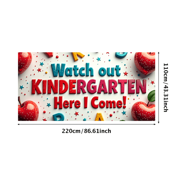LUUFILx Watch Out Kindergarten Here I Come Banner Backdrop Apple Heart Decoration for Party Supplies Colorful Background First Day School Celebration Classroom Decor