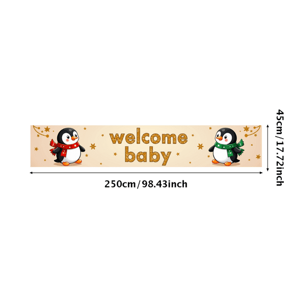 LUUFILx Welcome Baby Banner with Penguins Glitter Backdrop Decorations for Party Supplies Baby Shower Photography Props Background
