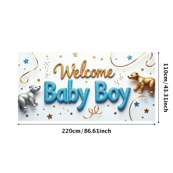 LUUFILx Welcome Baby Boy Banner Photography Props Party Supplies Baby Shower Decoration Entrance Blue Teddy Bear Background Backdrop Decor