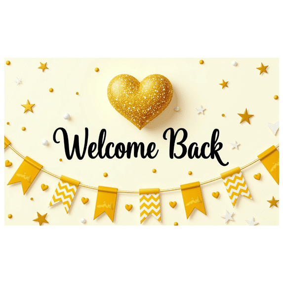 LUUFILx Welcome Back Banner Glitter Gold Heart Backdrop Party Supplies Decoration Event Background Photography Props School Office Reunion