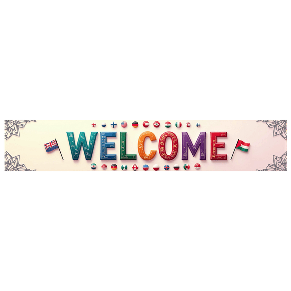 LUUFILx Welcome Banner with International Flags Circular Design Background Event Decoration Party Supplies Global Conference Backdrop Indoor Outdoor Display