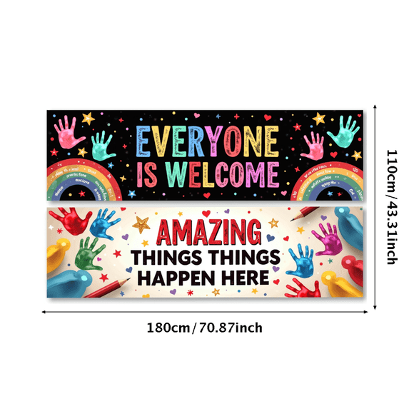 LUUFILx Welcome Classroom Wall Banner Amazing Things Happen Here Diversity Backdrop for School Decorations Teacher Art Event Party Supplies Classroom Banner