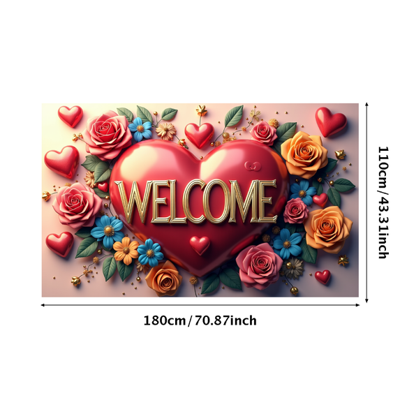 LUUFILx Welcome Heart Shaped Rose Floral Welcome Banner Romantic Backdrop with Butterflies and Hearts for Party Decorations Event Photographic Background