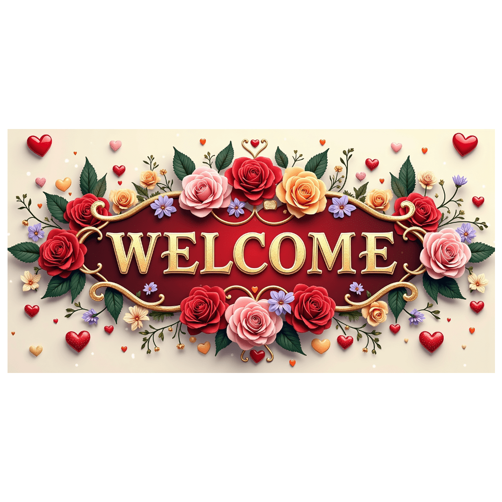 LUUFILx Welcome Heart Shaped Rose Floral Welcome Banner Romantic ...
