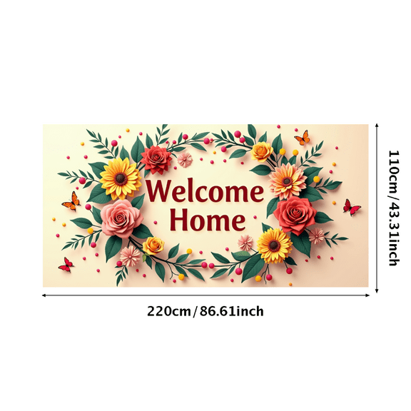 LUUFILx Welcome Home Banner Floral Butterfly Decor Wall Background for Party Wedding Garden Backdrop Photo Prop Event Decorations Vibrant Flower Display