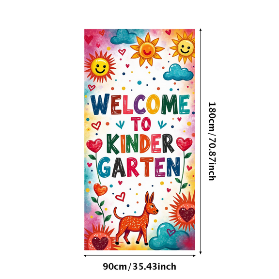 LUUFILx Welcome to Kindergarten Banner with Colorful Happy Sun Animal Decoration for Classroom Party Backdrop School Event Photography Props Background
